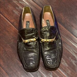 Nicola Blasi Men's Brown Leather Loafers with Gold Accent